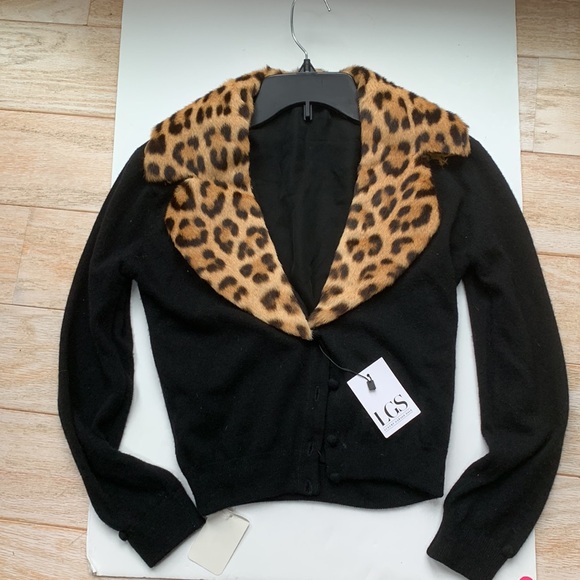 Vintage Luxury Garage Sale Real Fur Leopard🐆Animal Print Cropped Black Cardigan - Picture 15 of 15